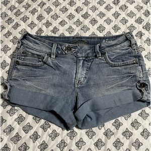 SILVER Denim Shorts- TINA Button Tab 2-4” Sized 27